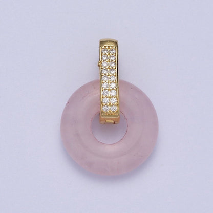 Natural Amethyst, Jade, Tiger Eye, Rose Quartz Donut Micro Paved Pendant | H267 - H273