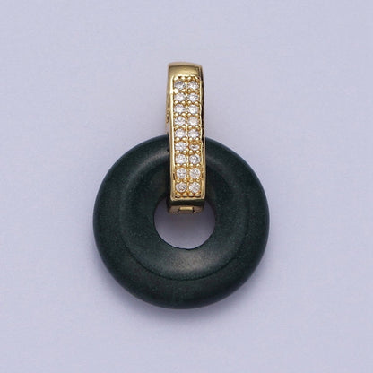 Natural Amethyst, Jade, Tiger Eye, Rose Quartz Donut Micro Paved Pendant | H267 - H273