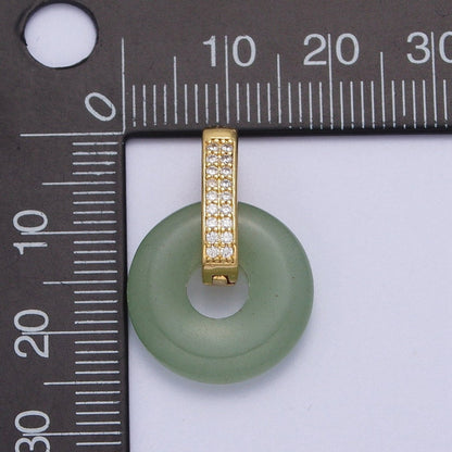 Natural Amethyst, Jade, Tiger Eye, Rose Quartz Donut Micro Paved Pendant | H267 - H273
