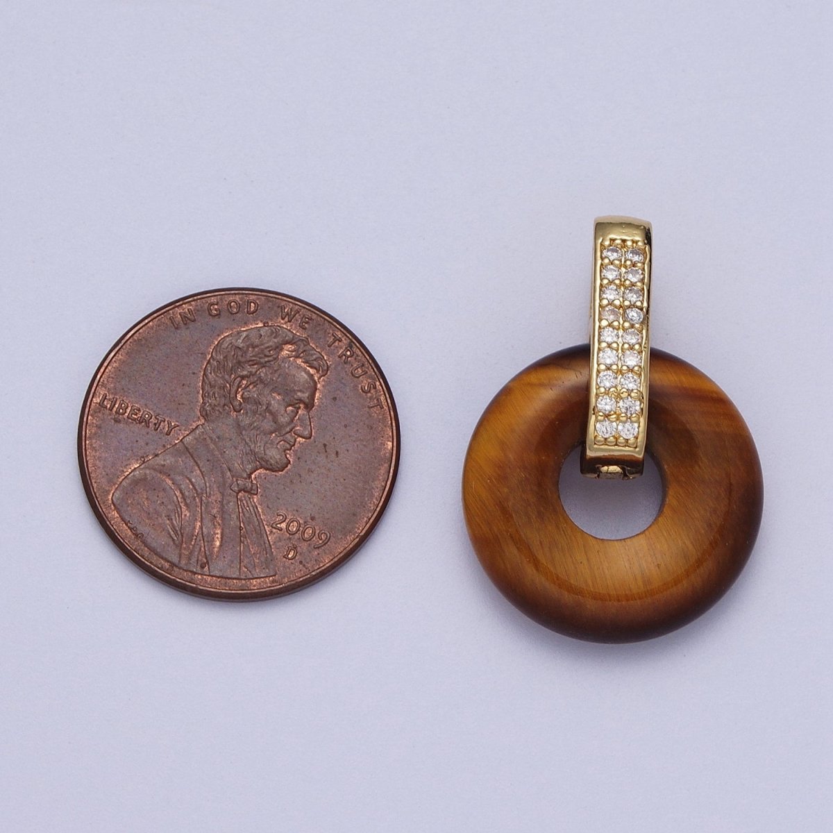 Natural Amethyst, Jade, Tiger Eye, Rose Quartz Donut Micro Paved Pendant | H267 - H273