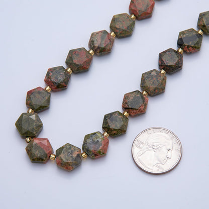 Natural Gemstone 12mm x 14mm Multifaceted Hexagonal Bead Strand Finding | WA-A3612 - WA-A3617