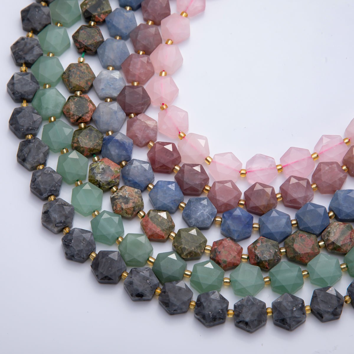 Natural Gemstone 12mm x 14mm Multifaceted Hexagonal Bead Strand Finding | WA-A3612 - WA-A3617