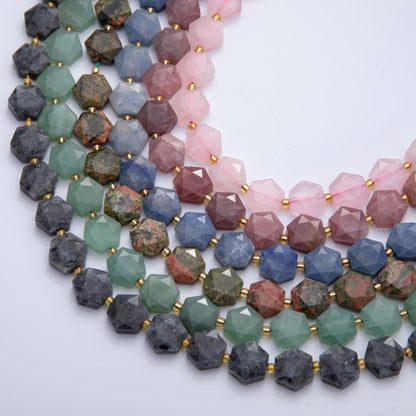 Natural Gemstone 12mm x 14mm Multifaceted Hexagonal Bead Strand Finding | WA-A3612 - WA-A3617