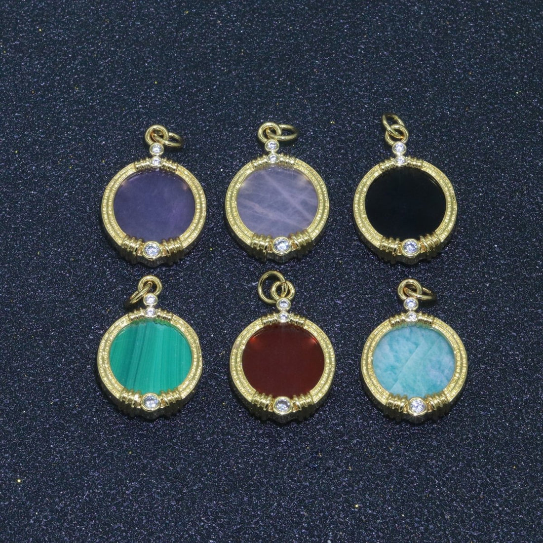Natural Gemstone charms, 15.2mm Round Coin pendant, Gold Filled pendant Onyx, Malachite, Quartz, Amethyst, Amazonite, Rubi Previous Stone M-404 - M-408