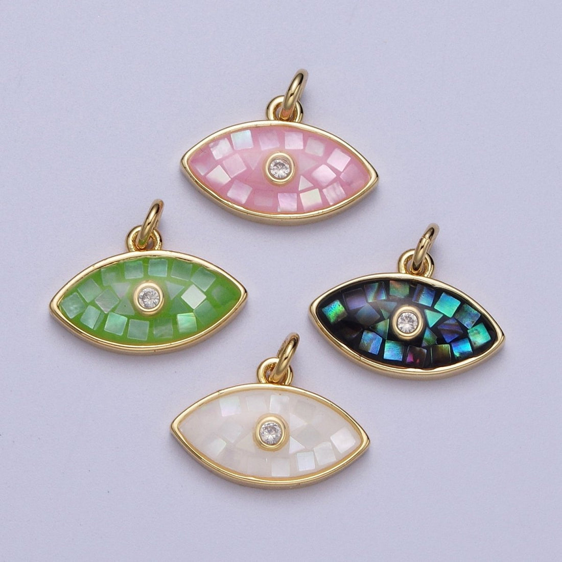 Natural Green Pink White Blue Black Shell Evil Eye Charm in Gold for Add on Jewelry| X-765 - X-768