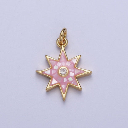 Natural Green Pink White Blue Black Shell North Star Shape Charm in Gold for Celestial Jewelry| X-774 - X-778