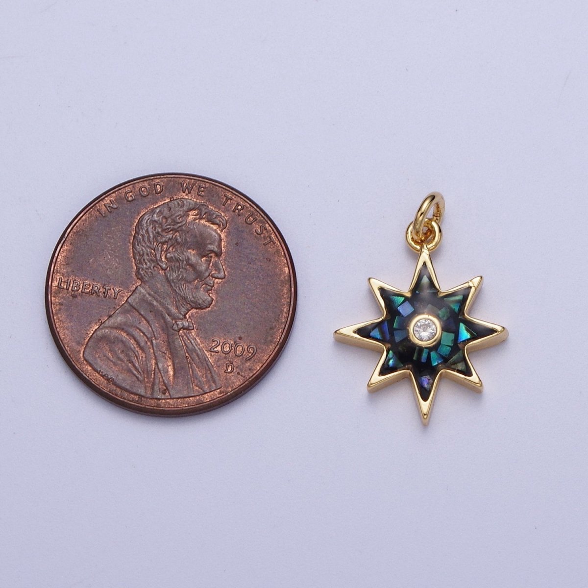 Natural Green Pink White Blue Black Shell North Star Shape Charm in Gold for Celestial Jewelry| X-774 - X-778