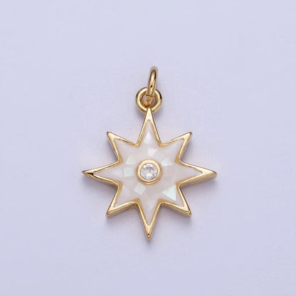 Natural Green Pink White Blue Black Shell North Star Shape Charm in Gold for Celestial Jewelry| X-774 - X-778