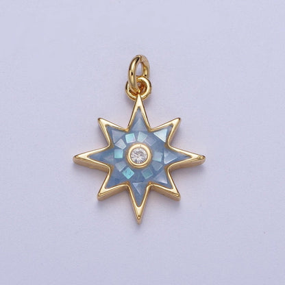 Natural Green Pink White Blue Black Shell North Star Shape Charm in Gold for Celestial Jewelry| X-774 - X-778