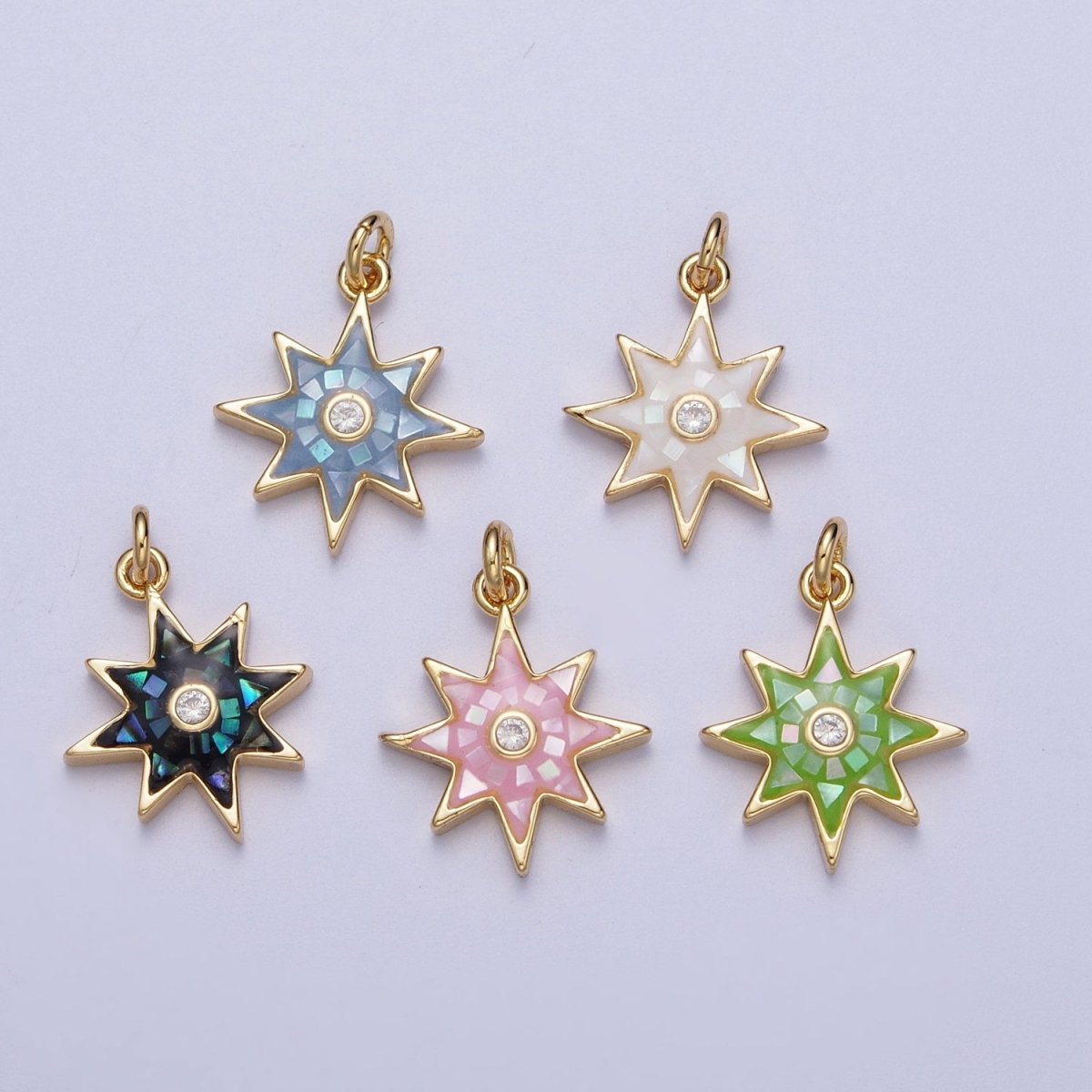 Natural Green Pink White Blue Black Shell North Star Shape Charm in Gold for Celestial Jewelry| X-774 - X-778