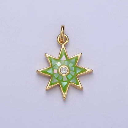 Natural Green Pink White Blue Black Shell North Star Shape Charm in Gold for Celestial Jewelry| X-774 - X-778