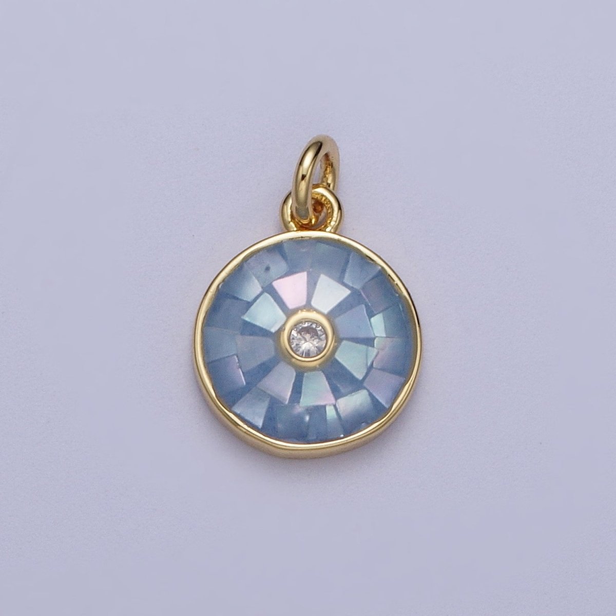 Natural Green Pink White Blue Black Shell Round Medallion Sun Charm in Gold for Celestial Jewelry| X-760 -X-764