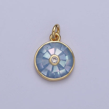 Natural Green Pink White Blue Black Shell Round Medallion Sun Charm in Gold for Celestial Jewelry| X-760 -X-764