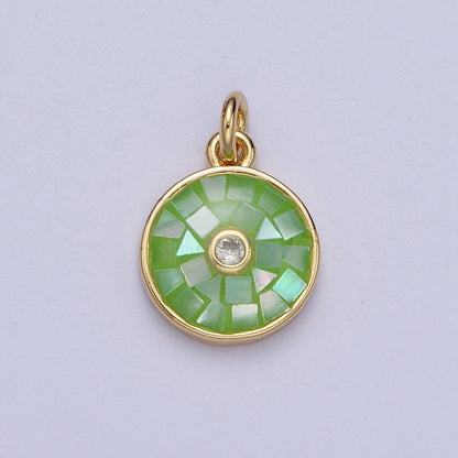 Natural Green Pink White Blue Black Shell Round Medallion Sun Charm in Gold for Celestial Jewelry| X-760 -X-764