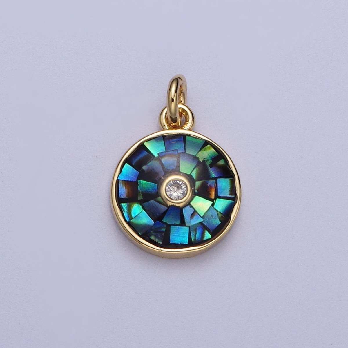 Natural Green Pink White Blue Black Shell Round Medallion Sun Charm in Gold for Celestial Jewelry| X-760 -X-764