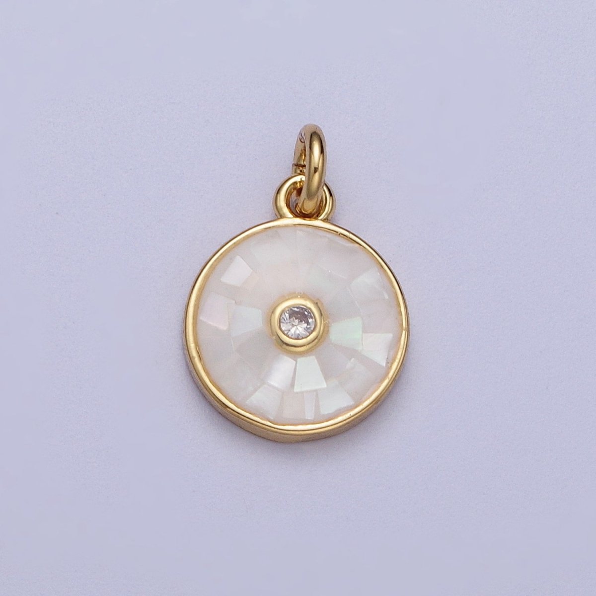 Natural Green Pink White Blue Black Shell Round Medallion Sun Charm in Gold for Celestial Jewelry| X-760 -X-764