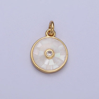 Natural Green Pink White Blue Black Shell Round Medallion Sun Charm in Gold for Celestial Jewelry| X-760 -X-764