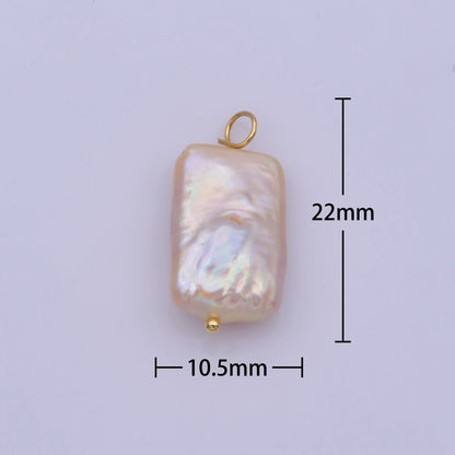 Natural White Rectangle Freshwater Pearl Charm High Luster Genuine Cultured Fresh water Pearl P-1853