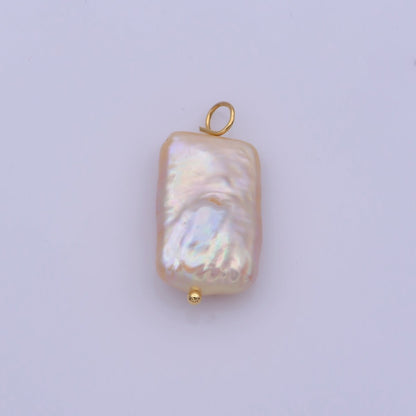Natural White Rectangle Freshwater Pearl Charm High Luster Genuine Cultured Fresh water Pearl P-1853