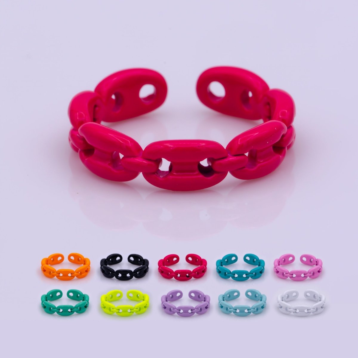 Neon Anchor Ring Link Chain Ring Enamel Statement Jewelry Open Adjustable Ring Y2K Colorful Ring