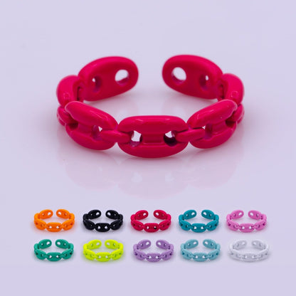 Neon Anchor Ring Link Chain Ring Enamel Statement Jewelry Open Adjustable Ring Y2K Colorful Ring