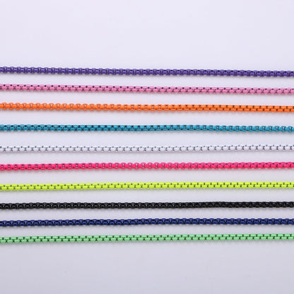 Neon Enamel Box Chain by Yard, Enamel Pop Chain Necklaces, Retro 1990 90s trend Style Chain Necklace Purple Pink Orange Blue White Yellow Green | ROLL-338 to ROLL-347 Clearance Pricing