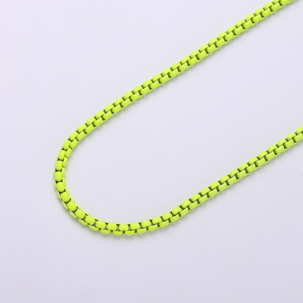 Neon Enamel Box Chain by Yard, Enamel Pop Chain Necklaces, Retro 1990 90s trend Style Chain Necklace Purple Pink Orange Blue White Yellow Green | ROLL-338 to ROLL-347 Clearance Pricing