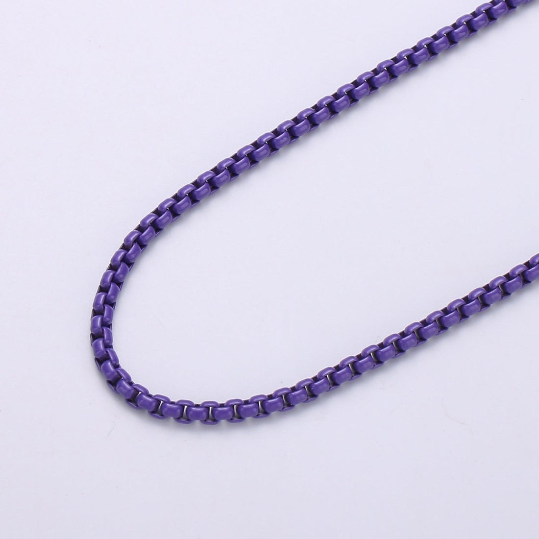 Neon Enamel Box Chain by Yard, Enamel Pop Chain Necklaces, Retro 1990 90s trend Style Chain Necklace Purple Pink Orange Blue White Yellow Green | ROLL-338 to ROLL-347 Clearance Pricing