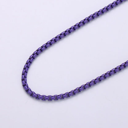 Neon Enamel Box Chain by Yard, Enamel Pop Chain Necklaces, Retro 1990 90s trend Style Chain Necklace Purple Pink Orange Blue White Yellow Green | ROLL-338 to ROLL-347 Clearance Pricing