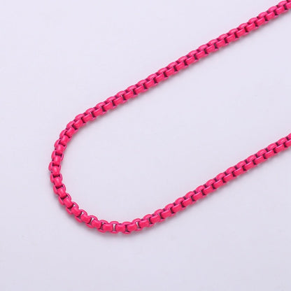 Neon Enamel Box Chain by Yard, Enamel Pop Chain Necklaces, Retro 1990 90s trend Style Chain Necklace Purple Pink Orange Blue White Yellow Green | ROLL-338 to ROLL-347 Clearance Pricing