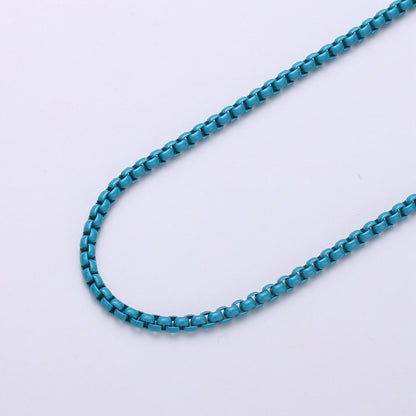 Neon Enamel Box Chain by Yard, Enamel Pop Chain Necklaces, Retro 1990 90s trend Style Chain Necklace Purple Pink Orange Blue White Yellow Green | ROLL-338 to ROLL-347 Clearance Pricing