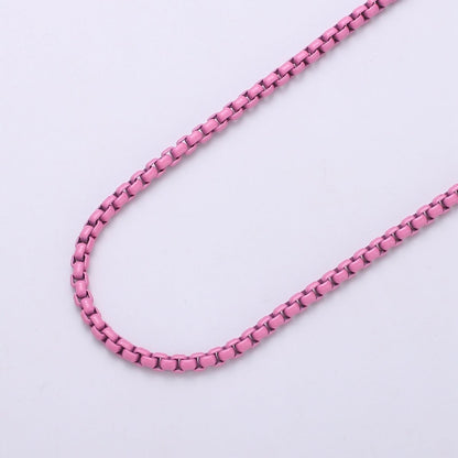 Neon Enamel Box Chain by Yard, Enamel Pop Chain Necklaces, Retro 1990 90s trend Style Chain Necklace Purple Pink Orange Blue White Yellow Green | ROLL-338 to ROLL-347 Clearance Pricing