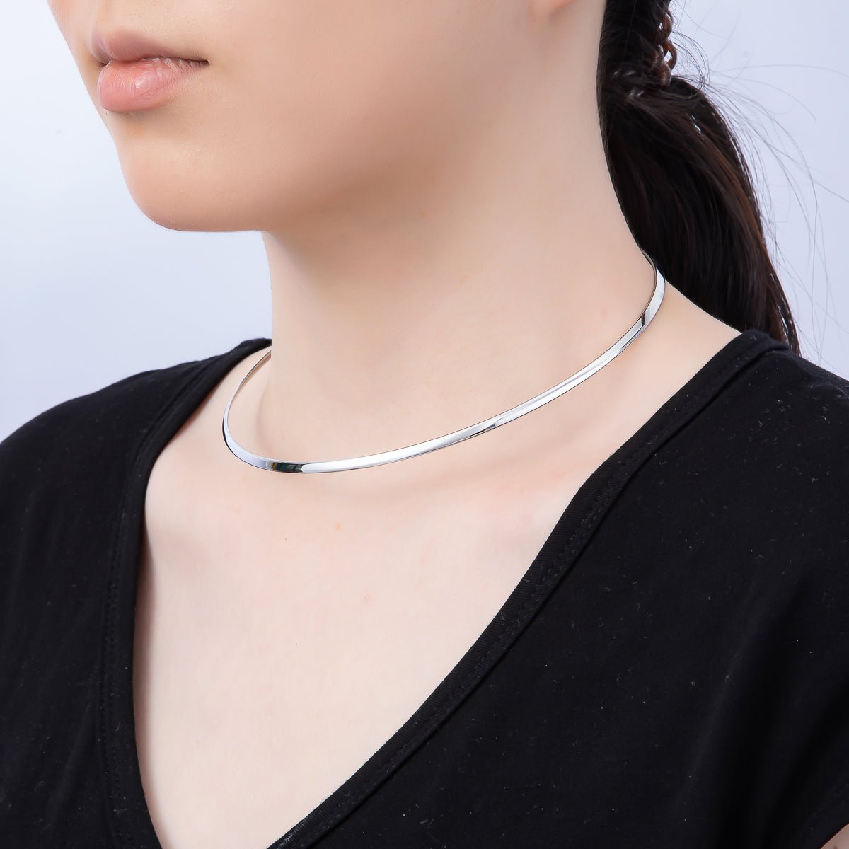 NEW 16K Gold Filled 3.3mm Flat-Edged Floating Collar Torque Necklace in Gold &amp; Silver | WA-04675 WA-04676