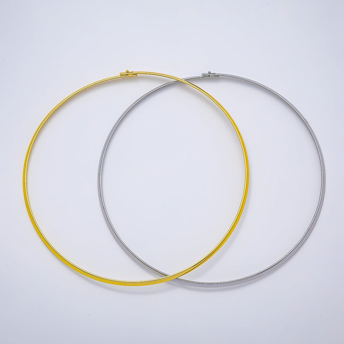 NEW 16K Gold Filled 3.3mm Flat-Edged Floating Collar Torque Necklace in Gold &amp; Silver | WA-04675 WA-04676