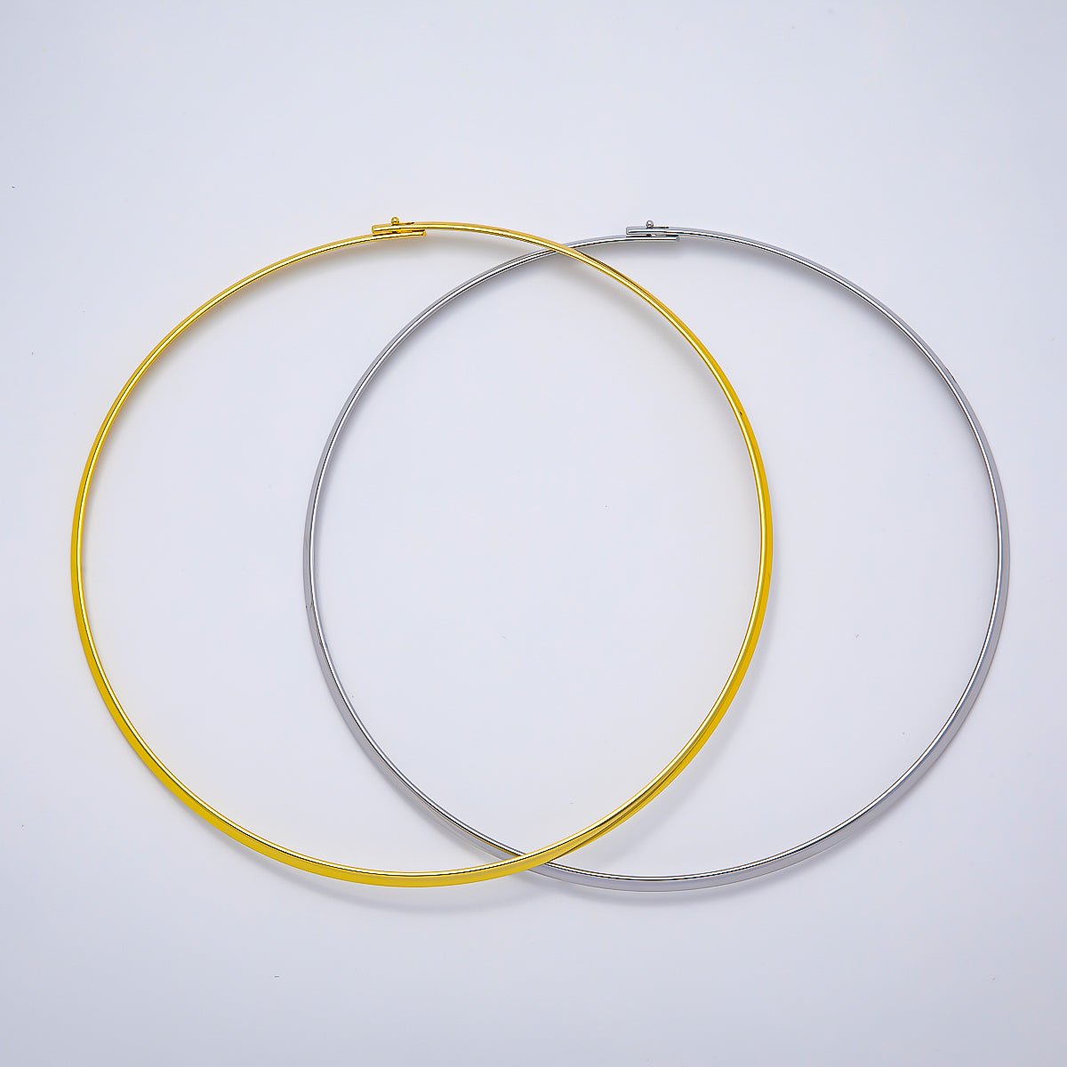 NEW 16K Gold Filled 3.3mm Flat-Edged Floating Collar Torque Necklace in Gold &amp; Silver | WA-04675 WA-04676