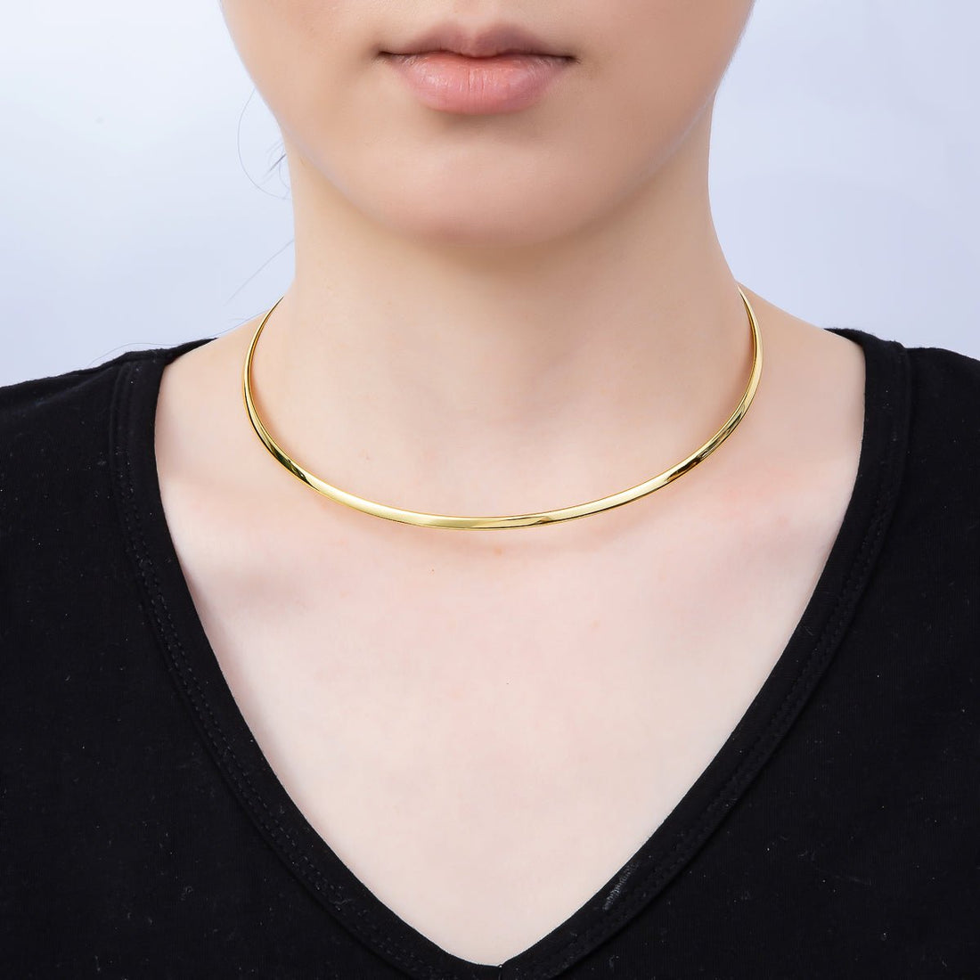 NEW 16K Gold Filled 3.3mm Flat-Edged Floating Collar Torque Necklace in Gold &amp; Silver | WA-04675 WA-04676