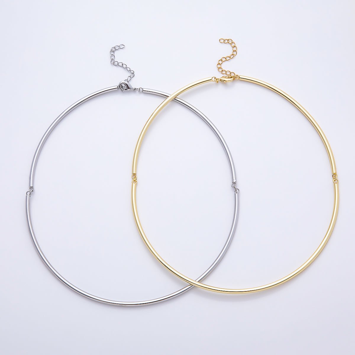 NEW 16K Gold Filled 3mm Minimalist Floating Collar Torque Necklace in Gold &amp; Silver | WA-04711 WA-04712