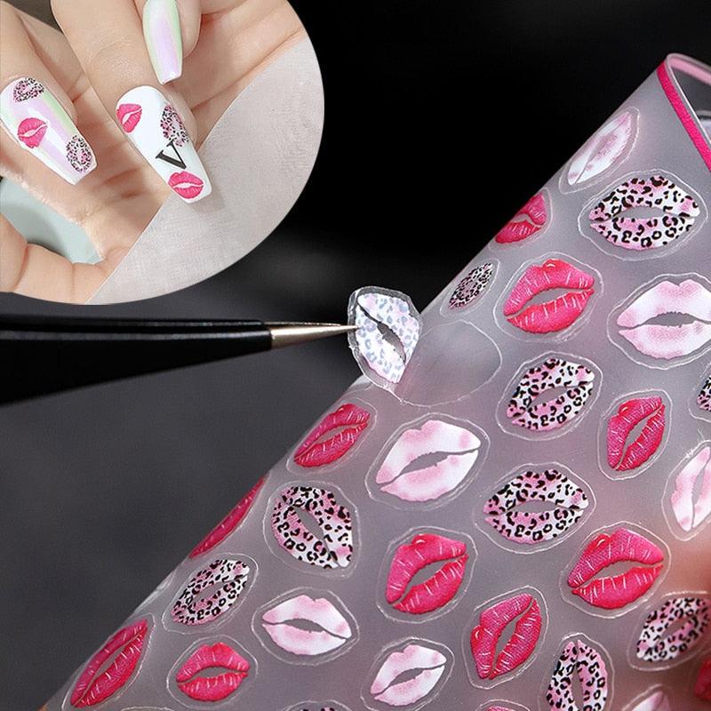 New 3D Self-Adhesive Lovely Red Lips Image Nails Stickers for Nails Sticker Decorations Manicure Valentine&