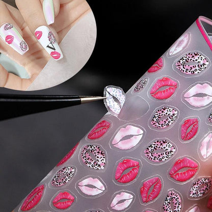 New 3D Self-Adhesive Lovely Red Lips Image Nails Stickers for Nails Sticker Decorations Manicure Valentine&