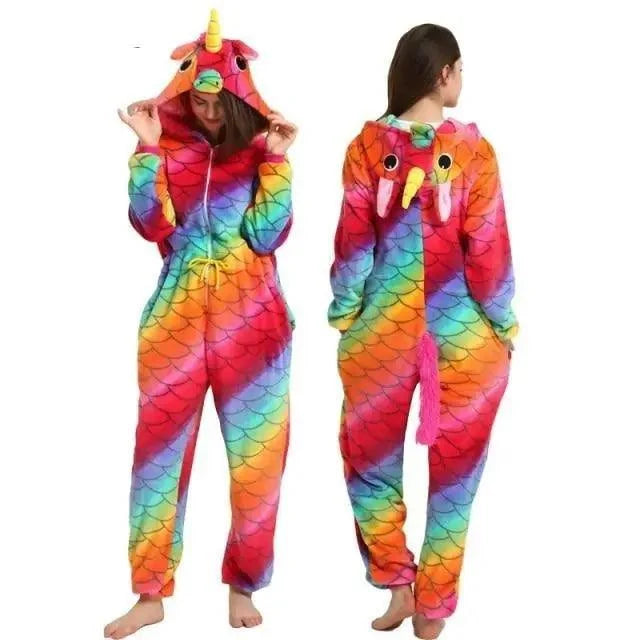 New Animal Pajamas Women Unicorn Sleepwear Panda Pajama Cartoon Overalls Winter Rabbit Nightie Jumpsuit For Winter Girls Unicorn Pajamas Costume Fleece Hooded Animal Sleepwear Christmas Cosplay Unicorn Gift