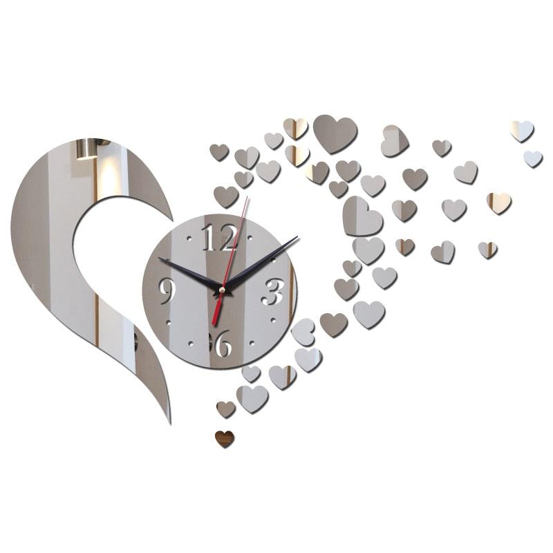 New Arrival Lovely Art Clock Wall Clock Living Room 3D Frameless Acrylic Mirror Sticker Wall Clock Home Modern Love Creative Adjustable Silent Wall Art Clocks for Home Office Decorations Quartz Acrylic Clocks Mirror Watch