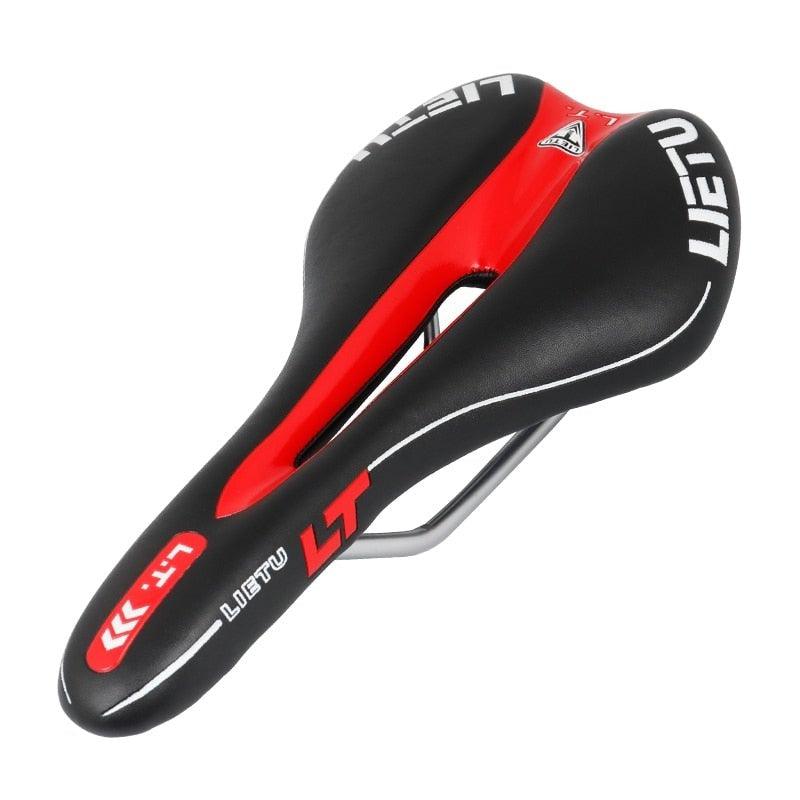 New Bicycle Saddle Ergonomic Road Bike Perforated Seat Foam Cushioned PU Leather Texture Steel Rail Cycle Accessories Mountain Bike Seat Comfortable Memory Foam Bicycle Seats For Mens