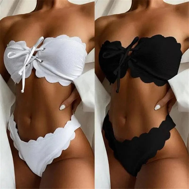 New Black/White Bikini High Waist Strapless Bikini Women Swimwear Women&