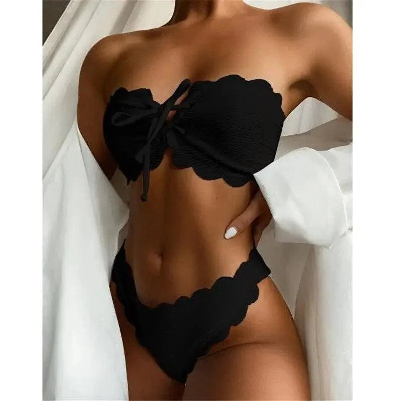 New Black/White Bikini High Waist Strapless Bikini Women Swimwear Women&