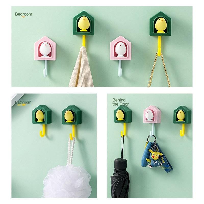 New Cartoon Bird Hook Self Adhesive Dormitory Bedroom Door Hangers Hooks Key Umbrella Towel Cap Coat Rack Wall Decoration Rack Creative Adhesive Coat Hook Cute Bird Hooks Decorative Wall Hooks Key Holder