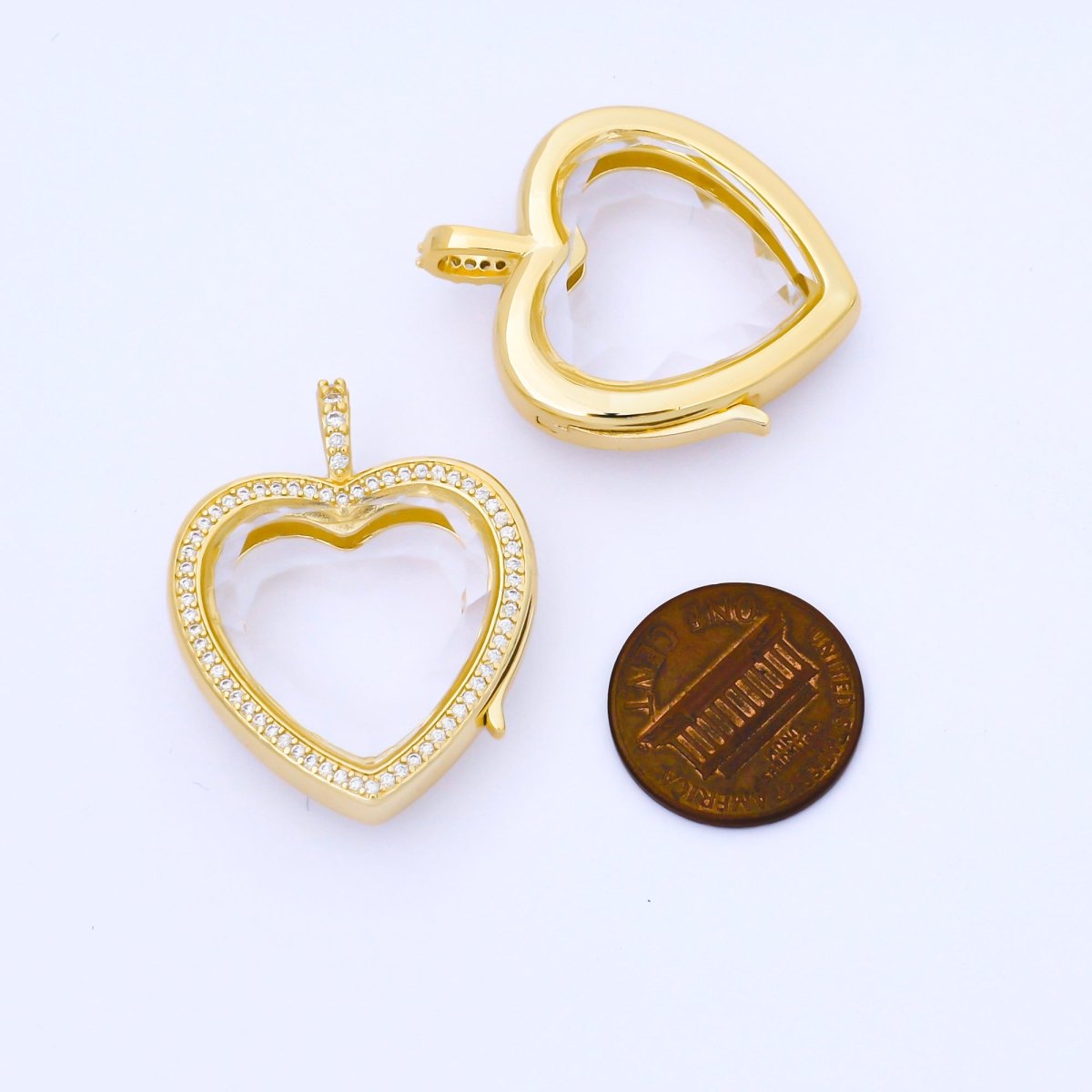 New CZ Heart Locket Necklace Clear Glass Crystal Container Locket Gold Gemstone Pendant Necklace Fillable Jewelry for Crystal Jewelry Making Supply AA1672