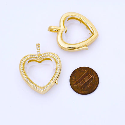 New CZ Heart Locket Necklace Clear Glass Crystal Container Locket Gold Gemstone Pendant Necklace Fillable Jewelry for Crystal Jewelry Making Supply AA1672