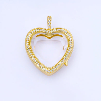 New CZ Heart Locket Necklace Clear Glass Crystal Container Locket Gold Gemstone Pendant Necklace Fillable Jewelry for Crystal Jewelry Making Supply AA1672