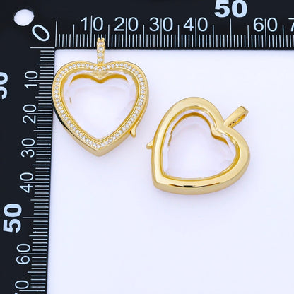 New CZ Heart Locket Necklace Clear Glass Crystal Container Locket Gold Gemstone Pendant Necklace Fillable Jewelry for Crystal Jewelry Making Supply AA1672