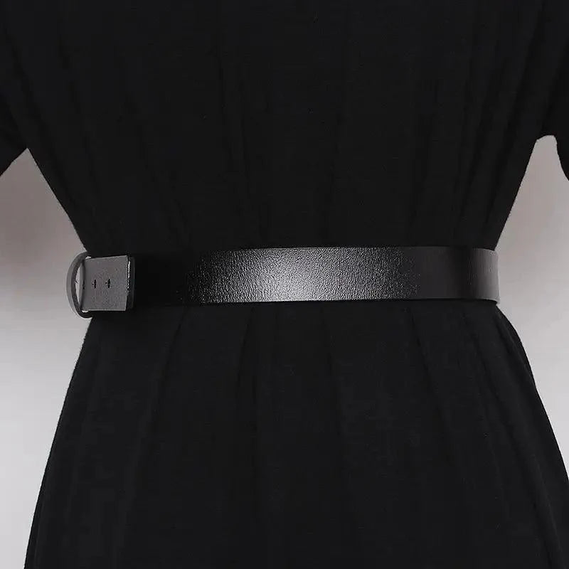Simple Black Plain Leather Belt For Women Classic Thin Skinny Waistbands Casual Women Dress Belts